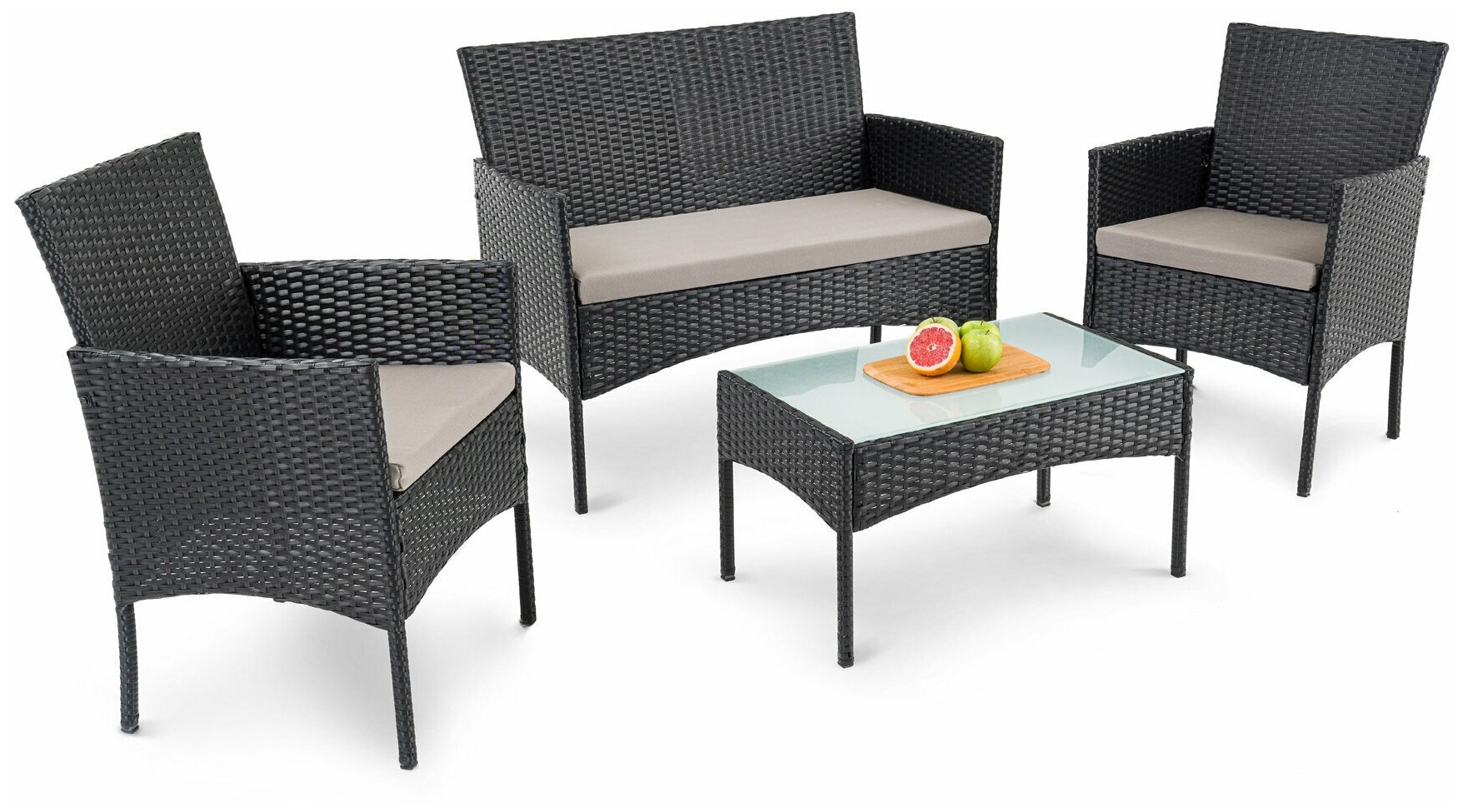 Комплект кофейный для отдыха из искусственного ротанга (стол, 2 кресла и диван) - фотография № 3