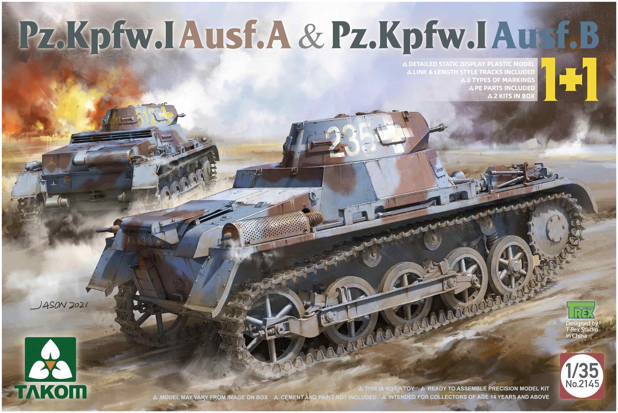 Сборная модель танка Pz.Kpfw.I Ausf.A & Pz.Kpfw.I Ausf.B 1+1 (Takom 2145 1:35)