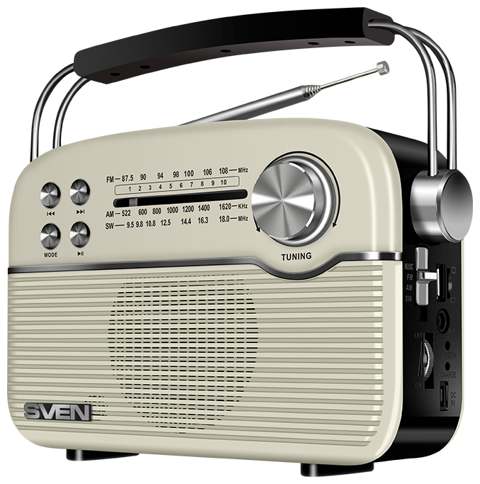 АС SRP-500, белый (3 Вт, Bluetooth, FM/AM/SW, USB, microSD, AUX, встроенный аккумулятор)