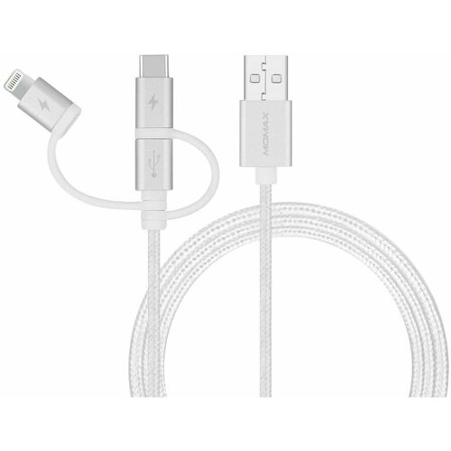 Кабель для зарядки телефона Momax DX1 One Link 3-in-1 USB - Micro USB / Lightning / Type C (1 метр) - Белый (DX1WH) беспроводные наушники momax pills mini usb type c white