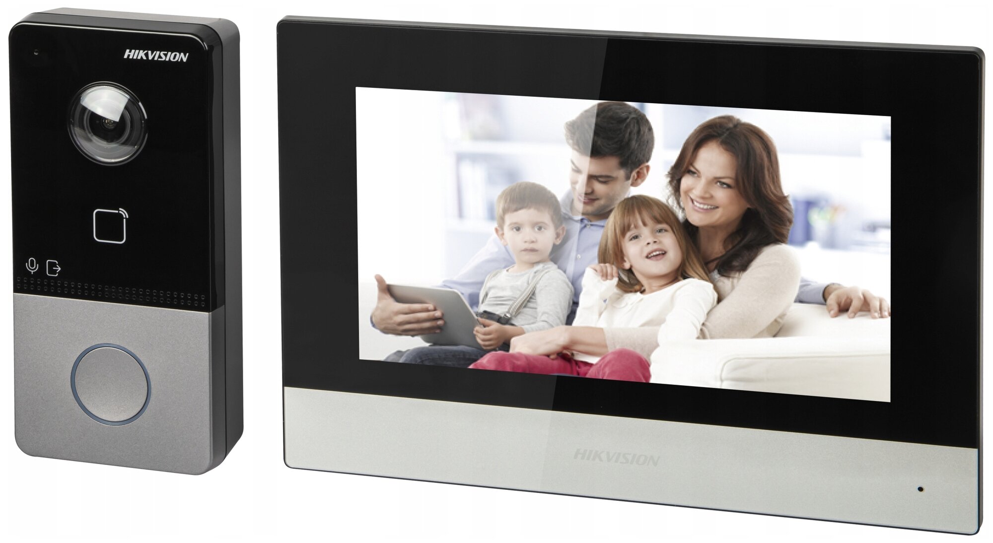 Комплект видеодомофона Hikvision DS-KIS603-P(B) цвет панели: серебро