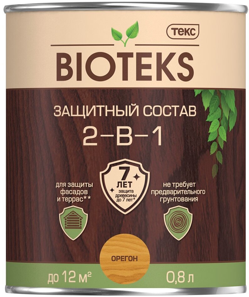 Защитный лессирующий состав для дерева Bioteks 2-в-1, 0,8 л, орегон