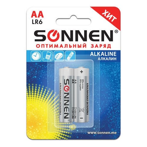 Батарейка SONNEN AA LR6 оптимальный заряд, в упаковке: 2 шт.
