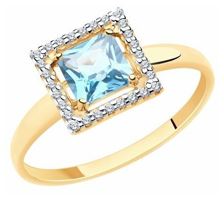 Кольцо Diamant online, золото, 585 проба, топаз, фианит, размер 17