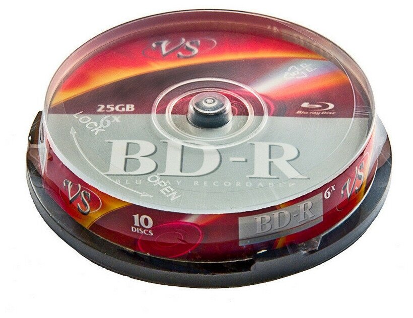 Носители информации Blu-ray BD-R, 6x, VS, Cake/10, VSBDR4CB1002