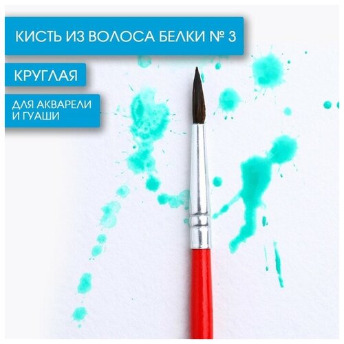 Кисть для рисования из волоса белки круглая № 3 короткая ручка(10 шт.)