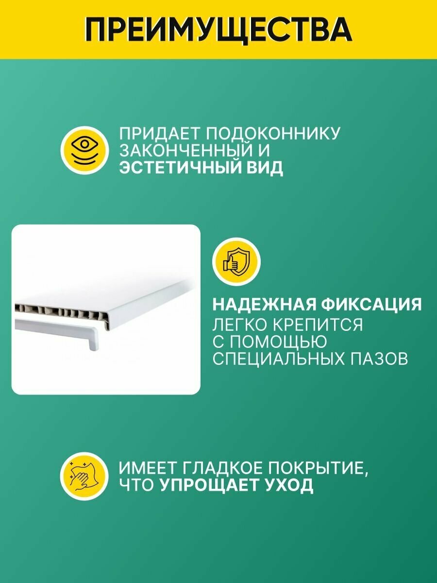 Накладка на подоконник ПВХ 600 мм/Заглушка торцевая с косым капиносом 600мм, белая (2 шт.)