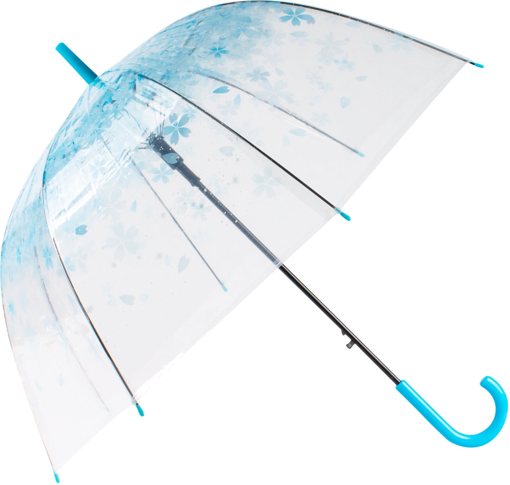 Зонт Цветы малый синие Эврика, зонт-трость прозрачный, женский, унисекс, 8 спиц, диаметр купола 80 см