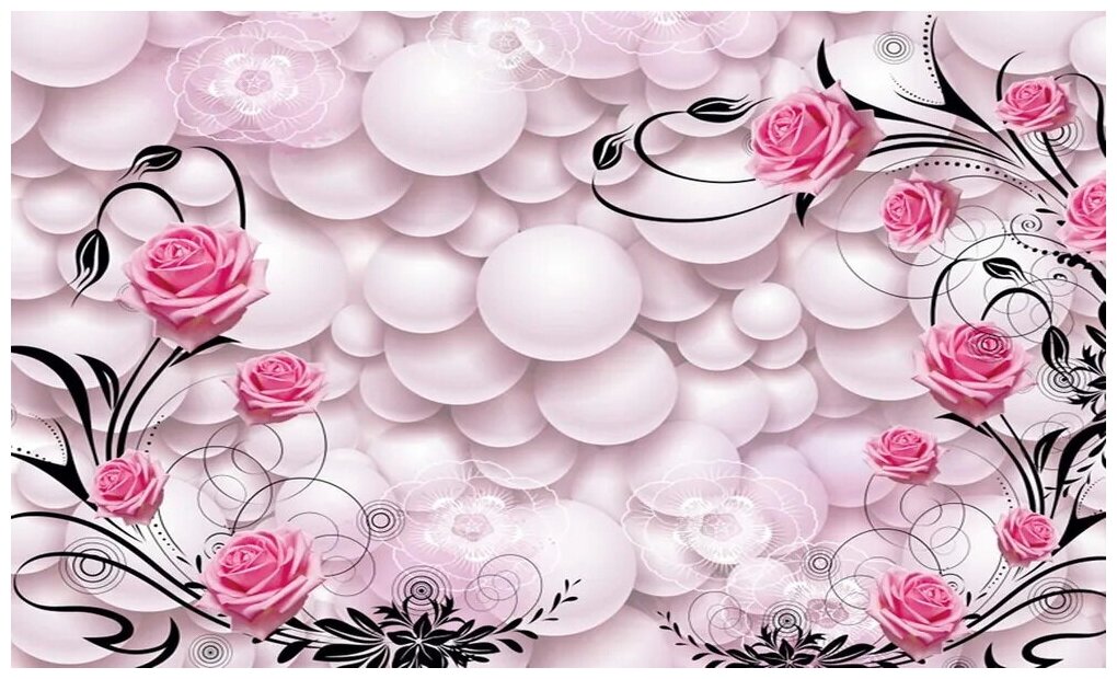 Фотообои на стену флизелиновые "3D Пузыри и розы" 450х270 см (ШxВ)