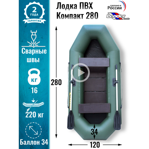 фото Leader boats/надувная лодка пвх компакт 280 фанерная слань (зеленая)