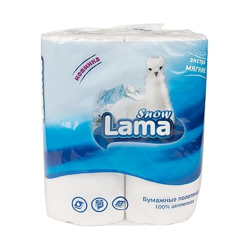 Полотенца бумажные Snow Lama белые двухслойные, 2 уп. 2 рул. 60 лист., белый, без запаха 22 х 24 см