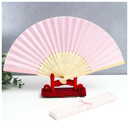 Веер бамбук текстиль h21 см Моноцвет в коробке розовый 602₽