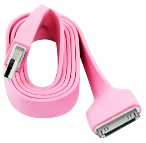 USB кабель "LP" для Apple iPhone/iPad 30 pin плоский широкий (розовый/европакет)