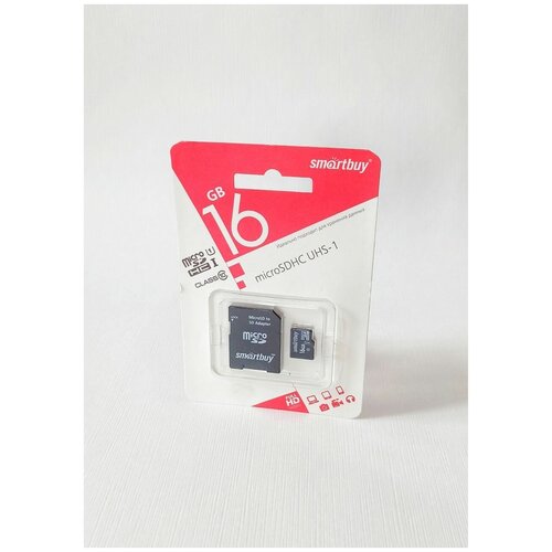 Карта памяти microSDHC 16GB SmartBuy (Class 10, с адаптером)