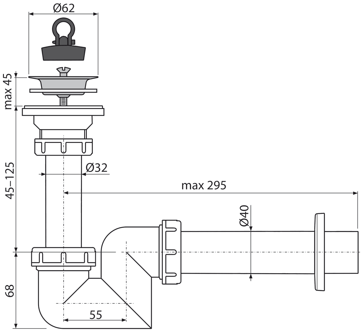 Сифон для умывальника Alca Plast AlcaPlast A412-DN40