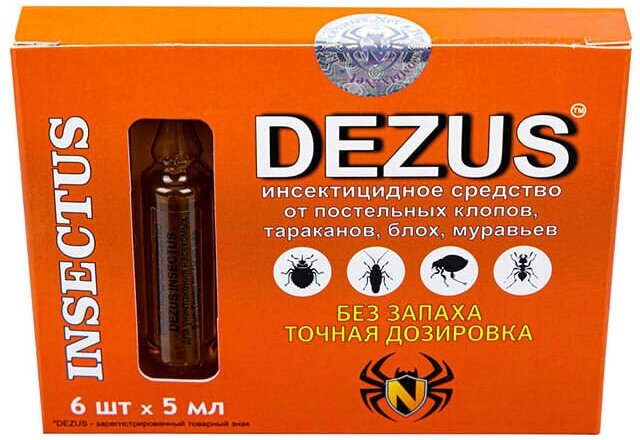 Dezus (Дезус) инсектицидное средство от постельных клопов, тараканов, блох, муравьев и др. 6 ампул.