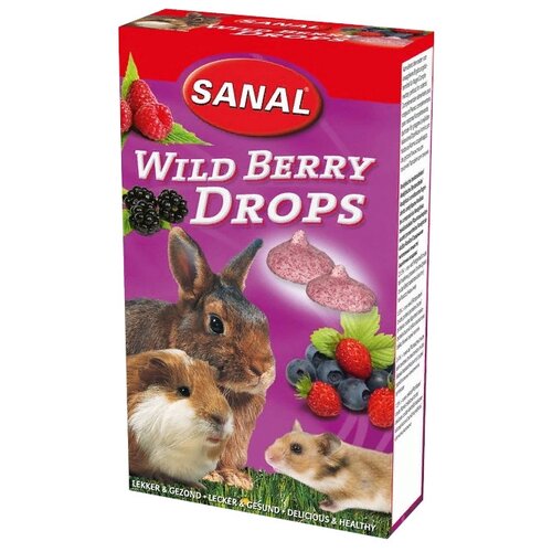 Лакомство для кроликов, грызунов SANAL Wild Berry Drops с лесными ягодами, 45 г