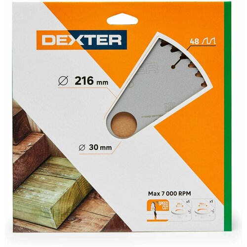 Диск пильный по дереву Dexter FD-E032163048T 48Т 216x30x1.5 мм, кольца: 20 и 25.4