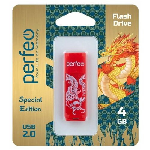 Накопитель USB 2.0 4гб Perfeo C04 Red Koi Fish, красный флэш диск usb perfeo 32gb c04 red koi fish pf c04rkf032