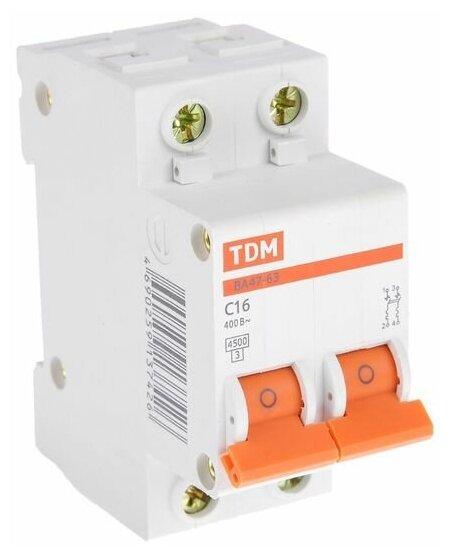 TDM ELECTRIC Выключатель автоматический TDM ВА47-63, 2п, 16 А, 4.5 кА