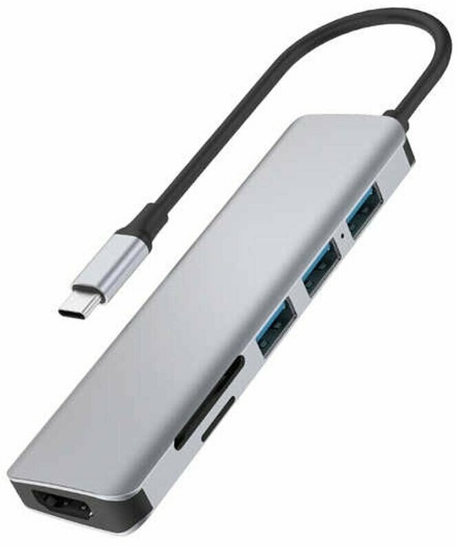 USB Хаб WiWU Alpha 731 HC 7 в 1 Type C to 3 x USB 3.0 + HDMI 4K + Type C PD 100 Вт + SD/TF - Серый