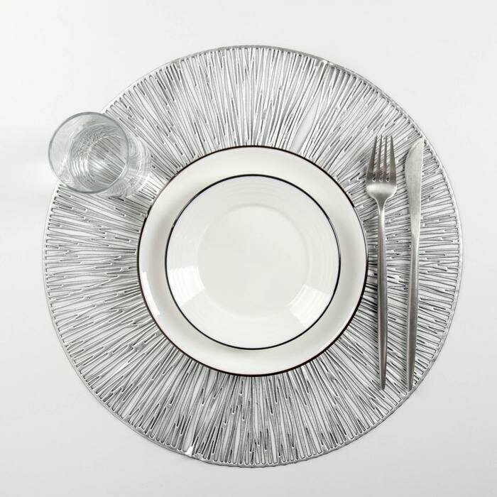 Набор салфеток кухонных Доляна "Сияние", d-38 см, 4 шт, цвет серебро