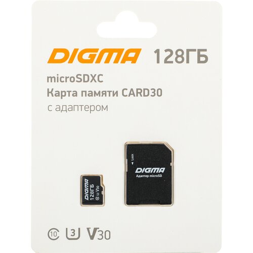 Карта памяти 128Gb - Digma MicroSDXC Class 10 Card30 DGFCA128A03 с переходником под SD (Оригинальная!) карта памяти 128gb digma microsdxc class 10 card10 dgfca128a01 с переходником под sd