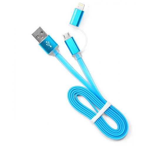 кабель 2 в 1 usb 2 0 cablexpert cc mapusb2bk1m am microbm 5p iphone lightning 1м комбо кабель алюминиевые разъемы черный блистер Аксессуар Gembird Cablexpert USB AM/microBM 5P to iPhone Lightning 1m Blue CC-mAPUSB2bl1m