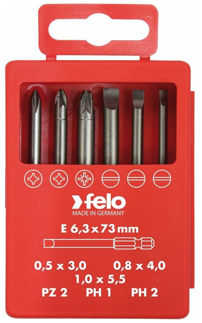 Набор бит FELO Industrial SL/PZ/PH,73 мм в кейсе, 6 шт