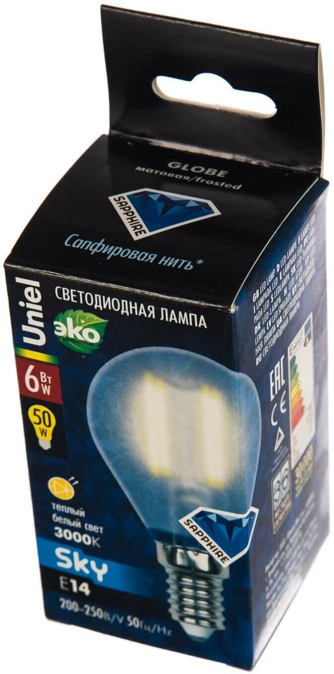 Лампа светодиодная Uniel UL-00000303, E14, G45, 6 Вт, 3000 К - фотография № 5
