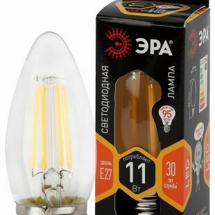 Лампа светодиодная ЭРА F-LED B35-11w-827-E27 (филамент, свеча, 11Вт, тепл, E27) - фото №3