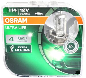 Набор ламп 12Vx60/55W H4 p43 OSRAM ULTRA LIFE 2 штуки комплект