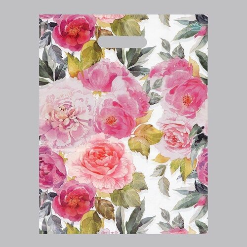 Пакет Акварельные пионы полиэтиленовый с вырубной ручкой 40 х 31 см 30 мкм набор 5 шт 1шт 391₽