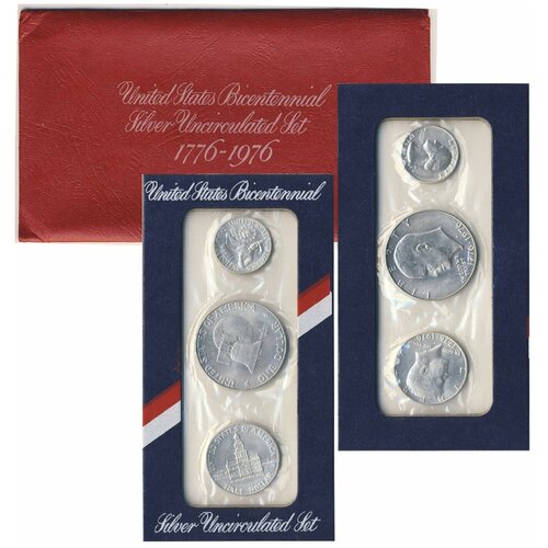 Монеты США набор 200 лет независимости 1976 (3 монеты, серебро 400 пробы)