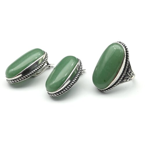 Комплект бижутерии: серьги, кольцо, нефрит, размер кольца 20, зеленый