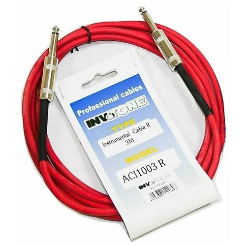 Invotone ACI1003/R - инструментальный кабель, 6.3 mono Jack-6.3 mono Jack 3 м (красный) invotone aci1002 r инструментальный кабель 6 3 mono jack 6 3 mono jack 2 м красный