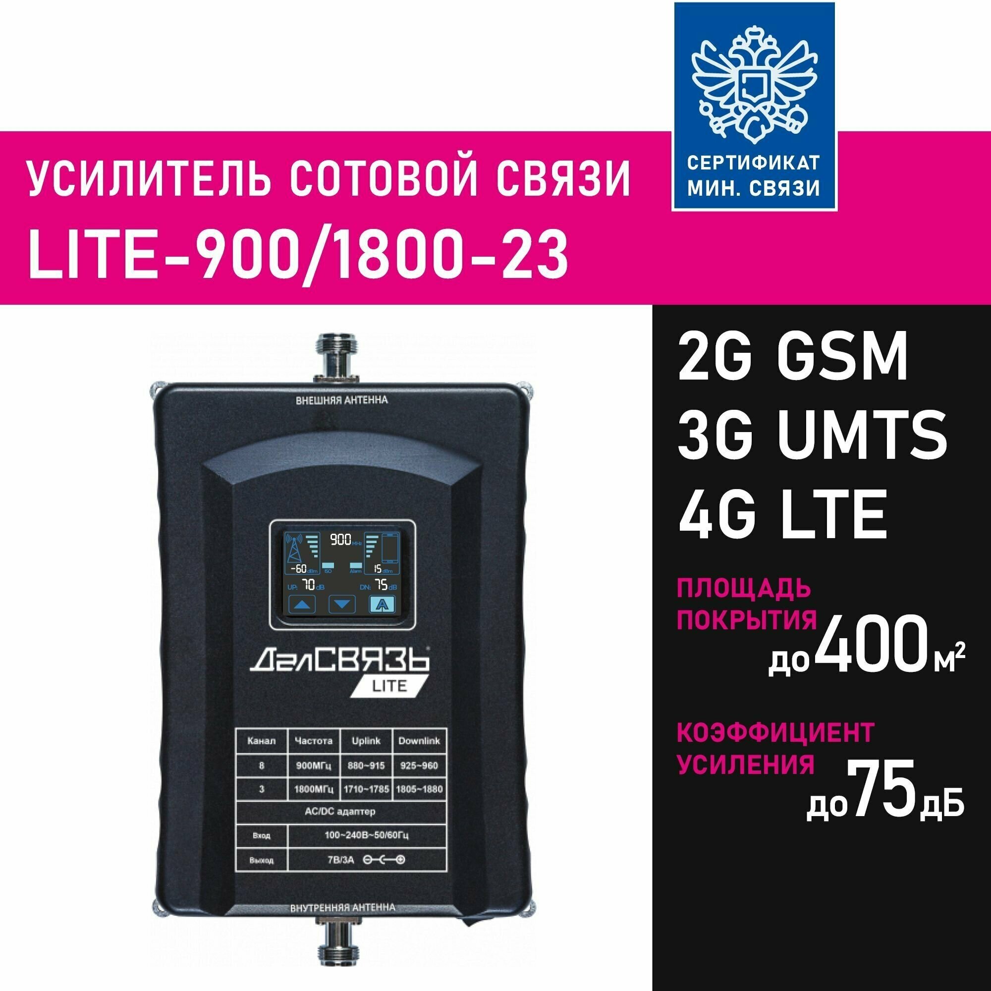 Усилитель сигнала сотовой связи (репитер) ДалСвязь LITE-900/1800-23