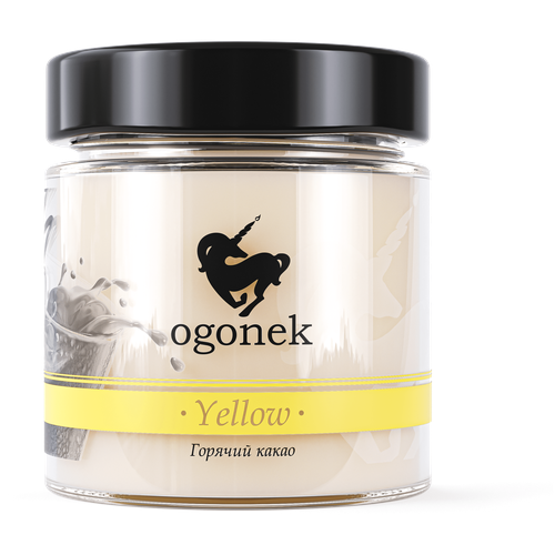 Свеча ароматическая OGONEK YELLOW 200мл, с деревянным потрескивающим фитилём/ 40 часов/ свеча новогодняя/ Горячий какао