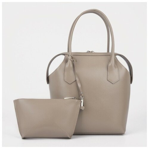 фото Сумка саквояж flap, натуральная кожа, бежевый