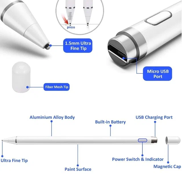 Стилус универсальный для Android и iOS/ планшета/ смартфона/ Для работы с графикой / анимацией / рисунками/ графиками/ Белый