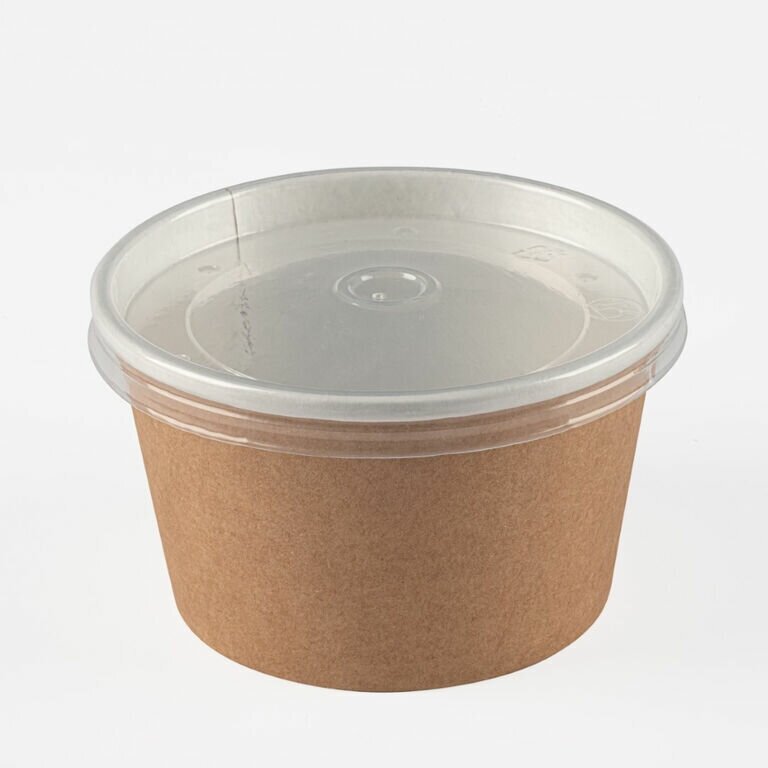 Чаша под суп/мороженое/салат крафт 330 мл. 50 шт. с пластиковой крышкой