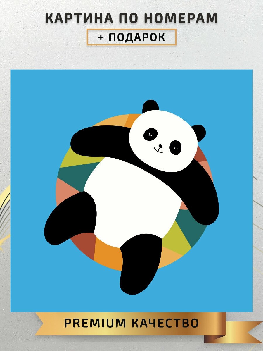Картина по номерам Панда на цветном круге / Panda on a colored circle на подрамнике 40*50
