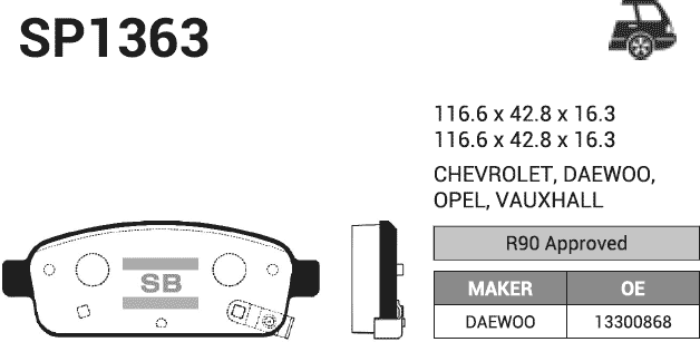 Дисковые тормозные колодки задние SANGSIN BRAKE SP1363 (4 )
