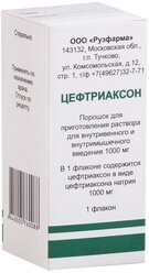 Цефтриаксон пор. д/приг. р-ра для в/в и в/м введ., 1000 мг, 1 шт.