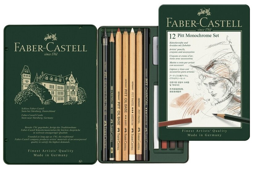 Набор графических материалов Faber-Castell Pitt Monochrome, 12 предм,112975