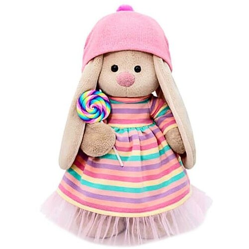мягкая игрушка зайка ми в платье в розовую полоску 32 см Мягкая игрушка Зайка Ми в полосатом платье с леденцом, 32 см