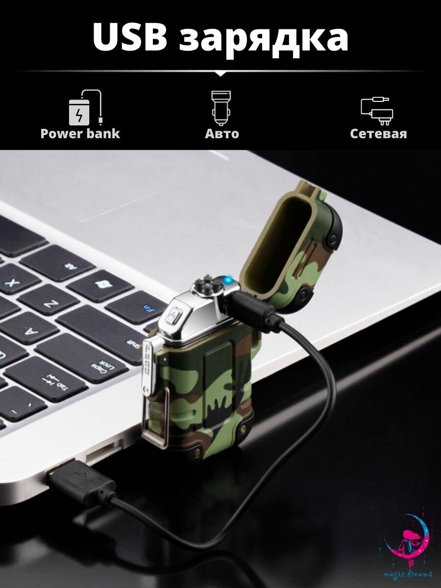 Зажигалка походная водонепроницаемая электронная USB в подарочной упаковке хаки - фотография № 5