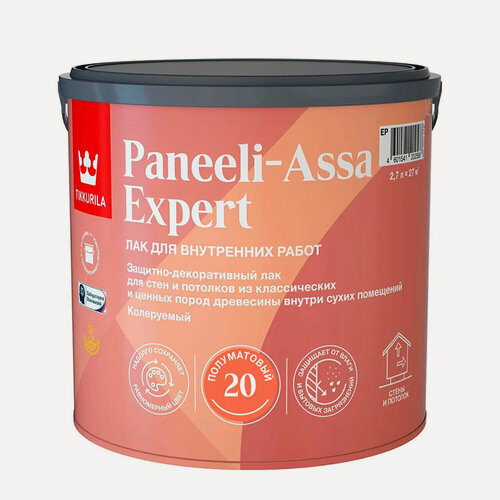 Изображение товара Интерьерный лак Tikkivala/Tikkurila PANEELI ASSA EXPERT EP полуматовый цвет прозрачный 2.7 л