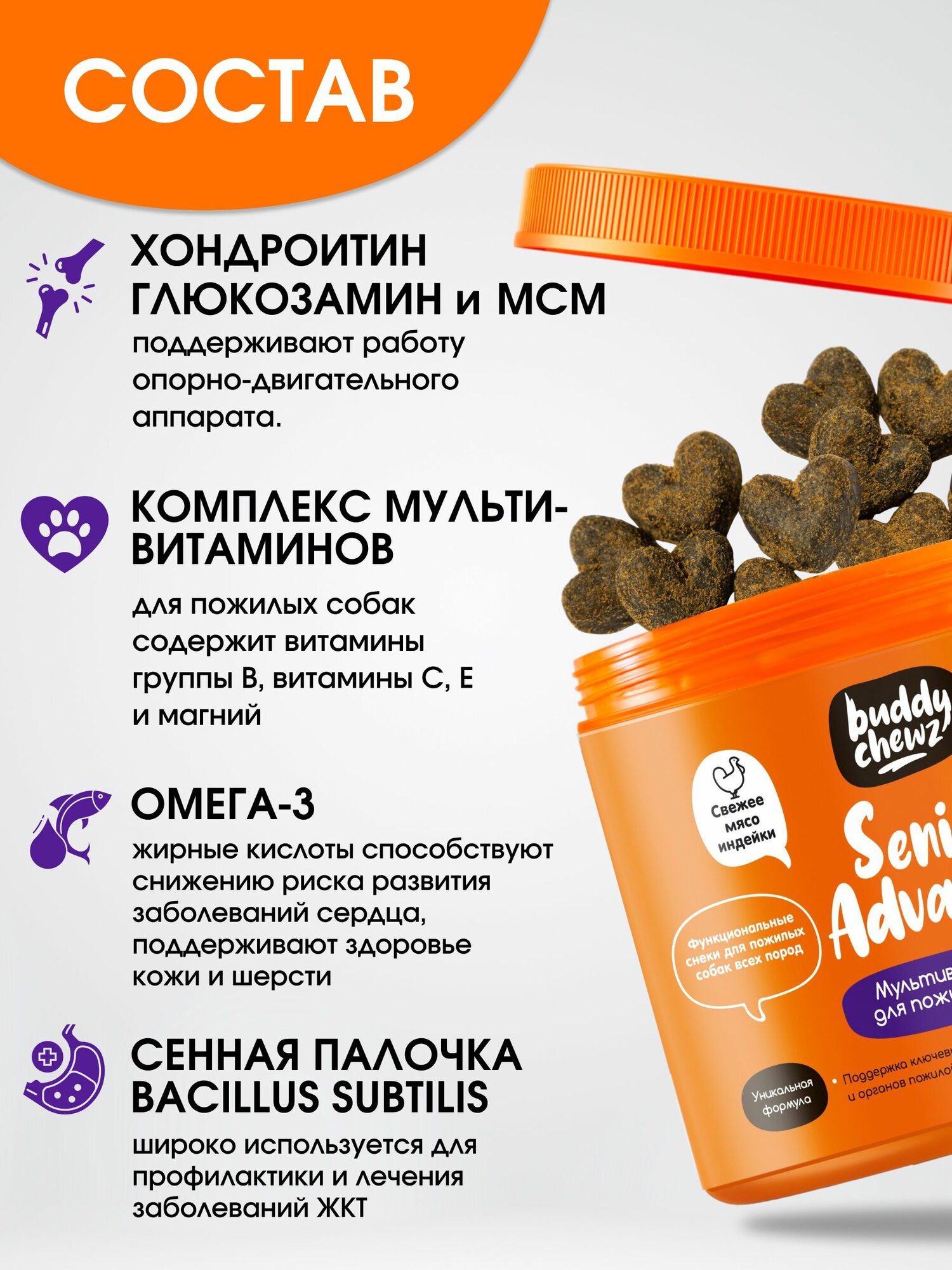 Витамины для пожилых собак мультивитаминный комплекс , 200 г — фото 1