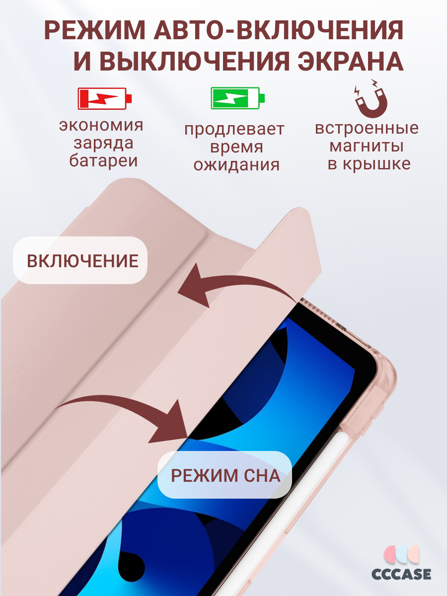 CCCASE / Чехол на iPad Air 11 M2/M3 (2024/2025) / Air 4/5 (2020/2022), с отделением для стилуса и прозрачной стенкой — фото 1